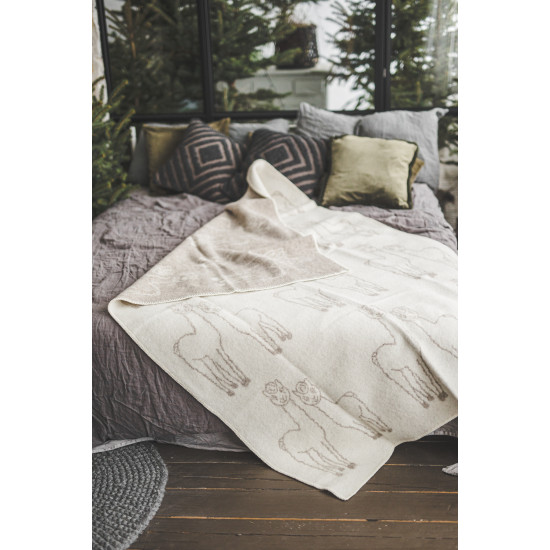 Vilnonis pledas ,,Alpaka" kreminis 130x200