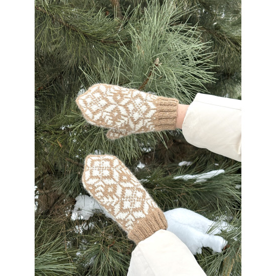 Kumštinės pirštinės iš alpakų vilnos su snaigių motyvais (beige)