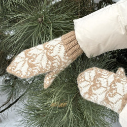 Kumštinės pirštinės iš alpakų vilnos su tulpių motyvais (beige)