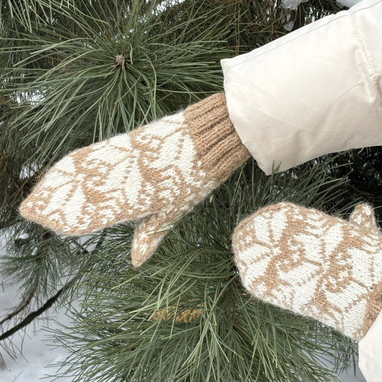 Kumštinės pirštinės iš alpakų vilnos su tulpių motyvais (beige)