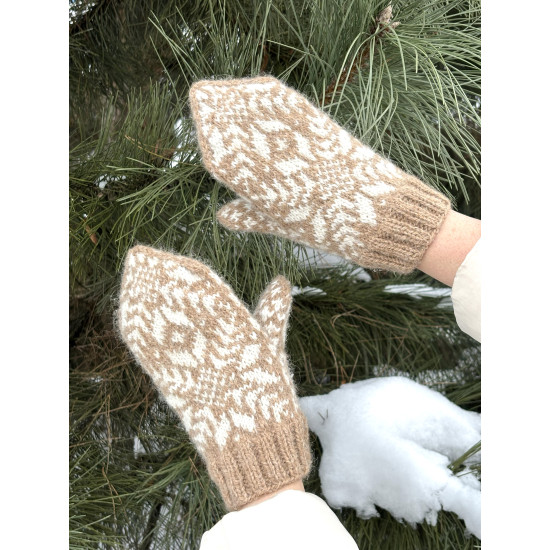 Kumštinės pirštinės iš alpakų vilnos su žvaigždžių motyvais (beige)