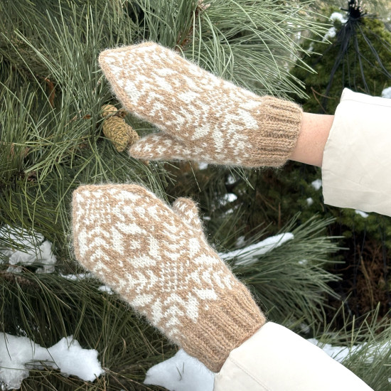 Kumštinės pirštinės iš alpakų vilnos su žvaigždžių motyvais (beige)