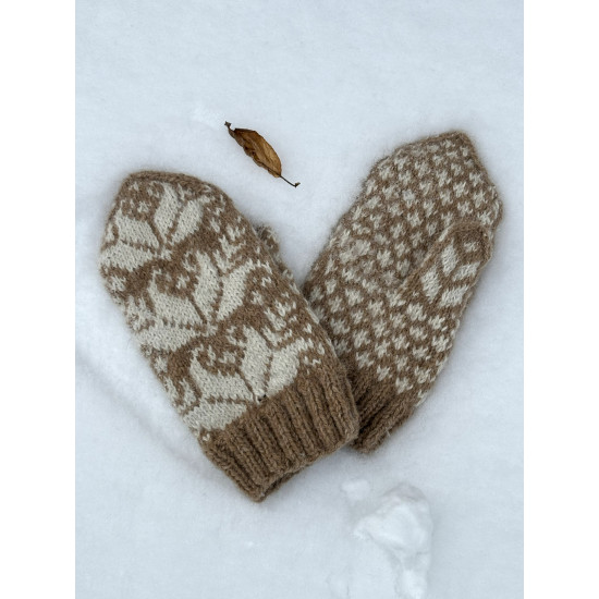 Kumštinės pirštinės iš alpakų vilnos su tulpių motyvais (beige)