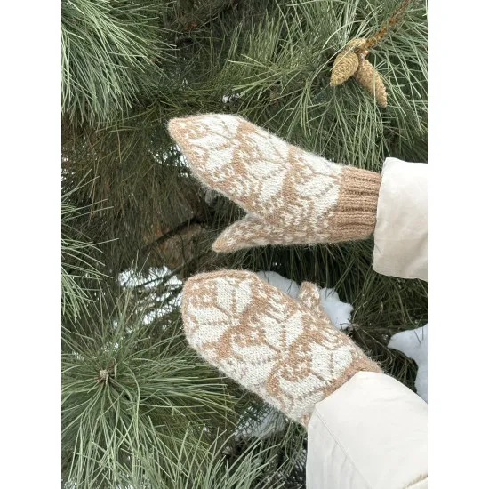 Kumštinės pirštinės iš alpakų vilnos su tulpių motyvais (beige)