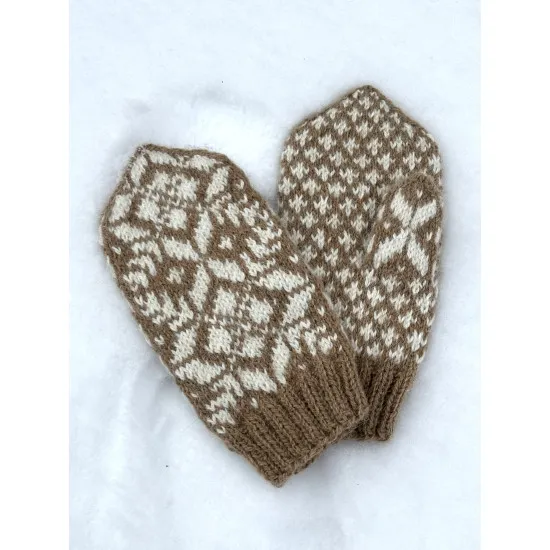 Kumštinės pirštinės iš alpakų vilnos su snaigių motyvais (beige)