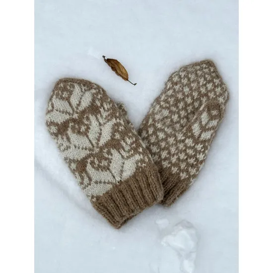 Kumštinės pirštinės iš alpakų vilnos su tulpių motyvais (beige)